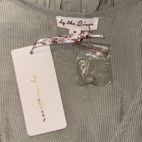 By The River NWT Mint Green Striped Dress Peasant Boho Size Medium Shimmery - Picture 10 of 16